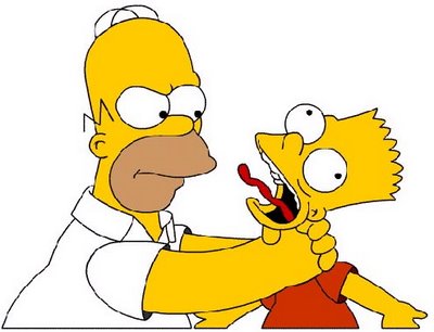 Homer estrangulando a Bart. / Los Simpson 